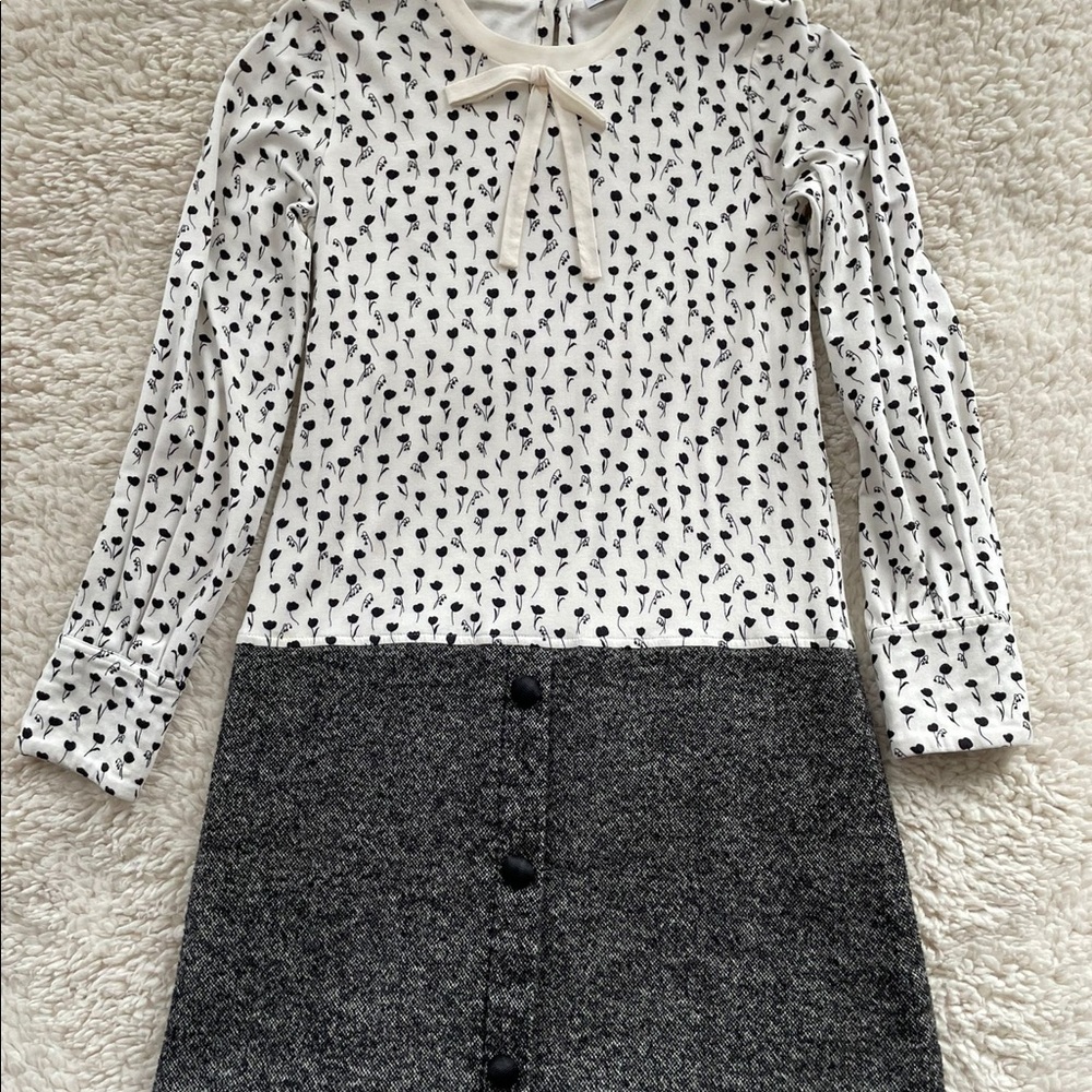 Dolce & Gabbana Girls 12Y Gray Dress 12 Bow Floral Long Sleeve White Wool